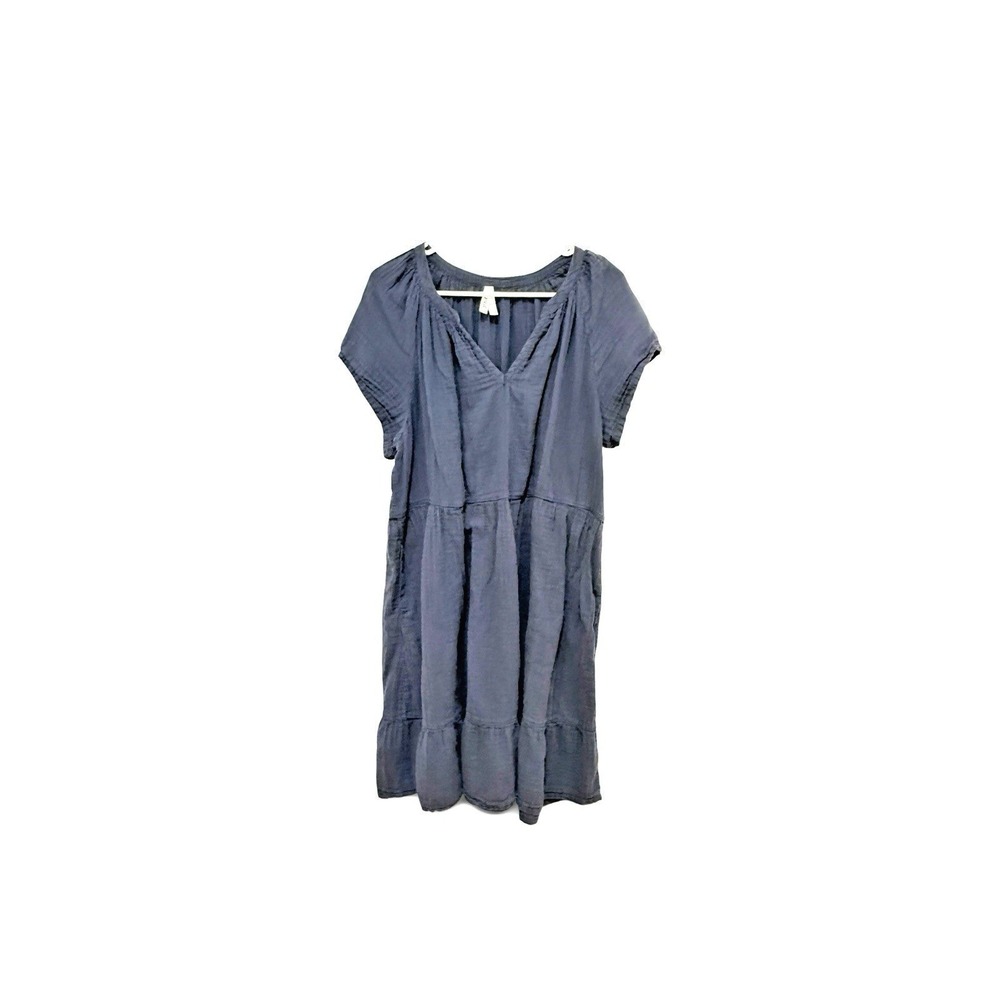 Pact Dress XXL Blue Gauze Knee Peasant Organic Pockets Coastal Cottagecore
